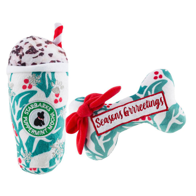 Starbarks Puppermint Mocha Holly Cup & Bone | Christmas Dog Toys