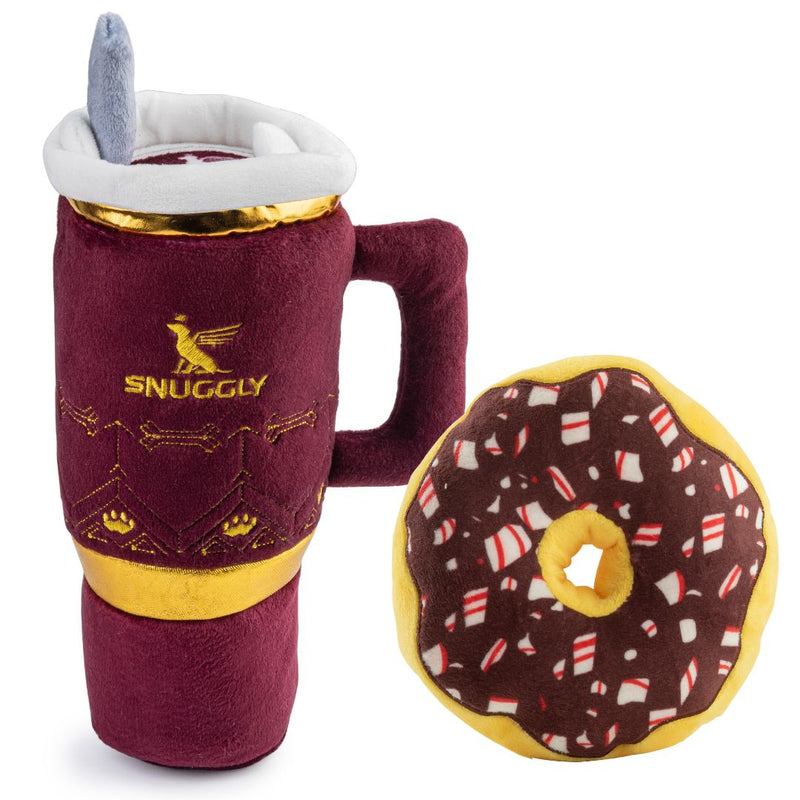 Snuggly Cup Holiday Red & Puppermint Donut | Christmas Dog Toys