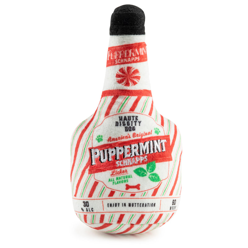 Puppermint Schnapps Bottle Holiday Christmas Plush Dog Toy