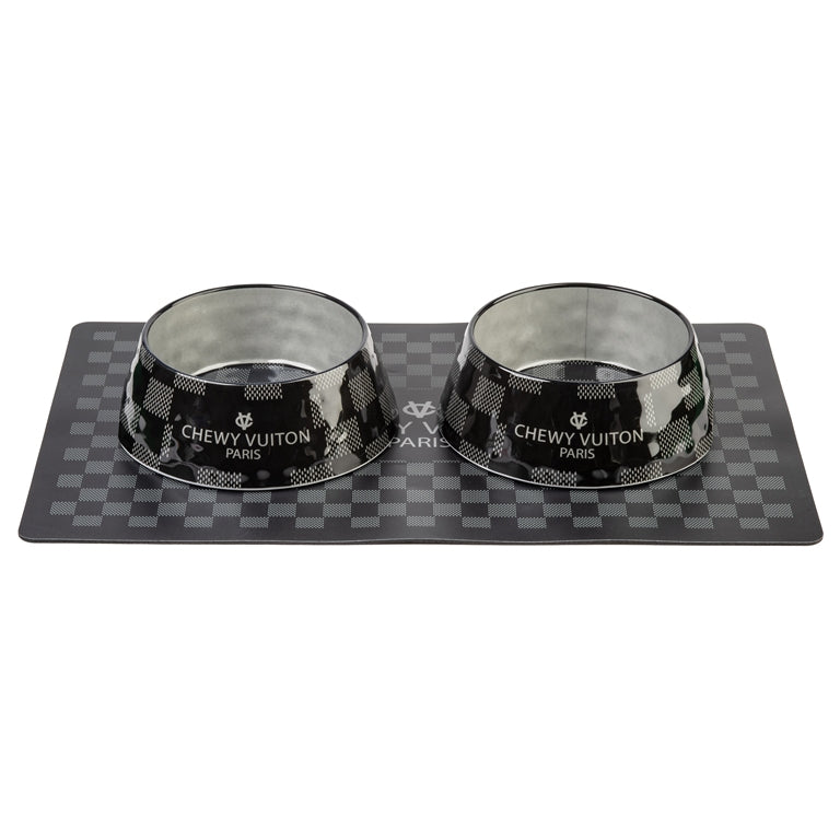Black Checker Chewy Vuiton Bowl & Placemat Bundle