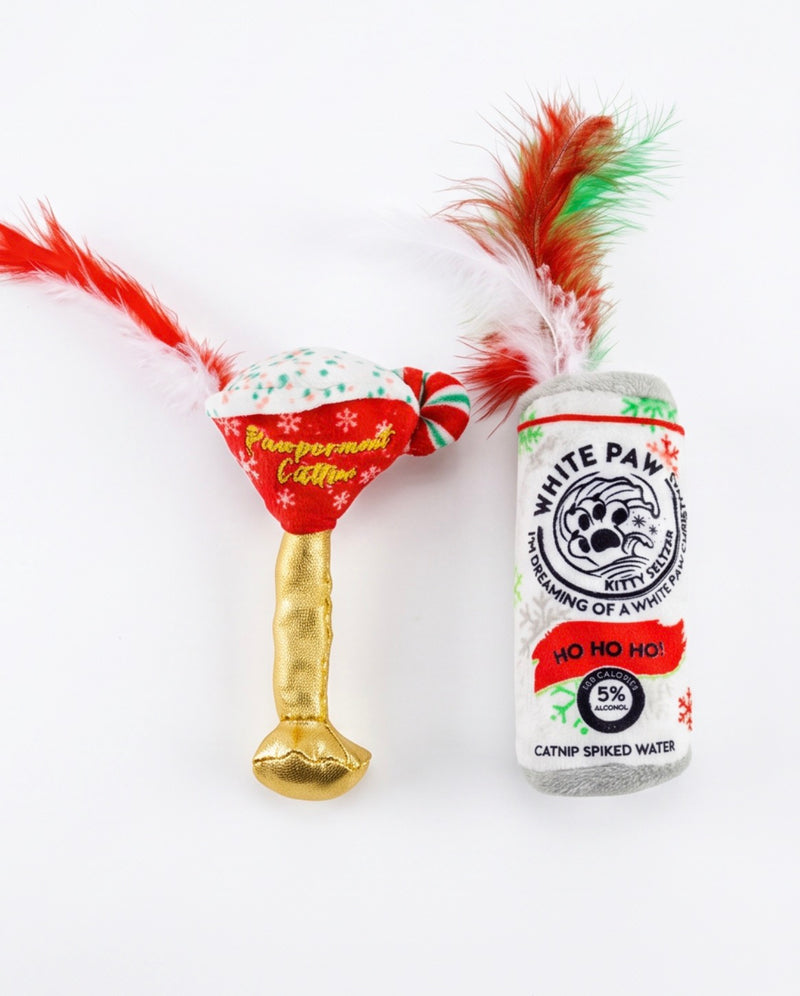 Haute Diggity Kitty White Paw Kitty Seltzer & Pawpermint Cattini Christmas Cat Toy
