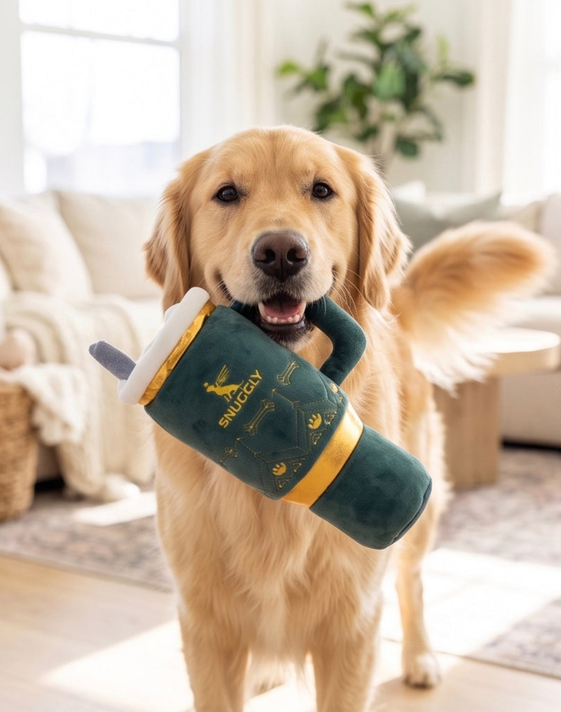 Holiday Snuggly Cup - Green Plush Dog Toy – Haute Diggity Dog