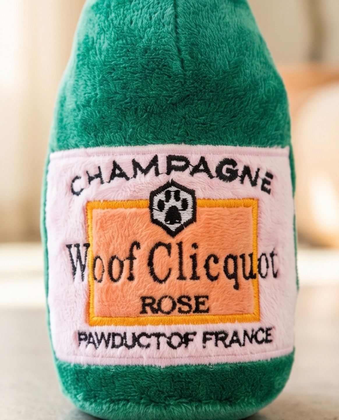 Dog Toy - Woof Clicquot Rose' Champagne Bottle Large Dog Toy - Woof Clicquot Rose' Champagne Bottle Large