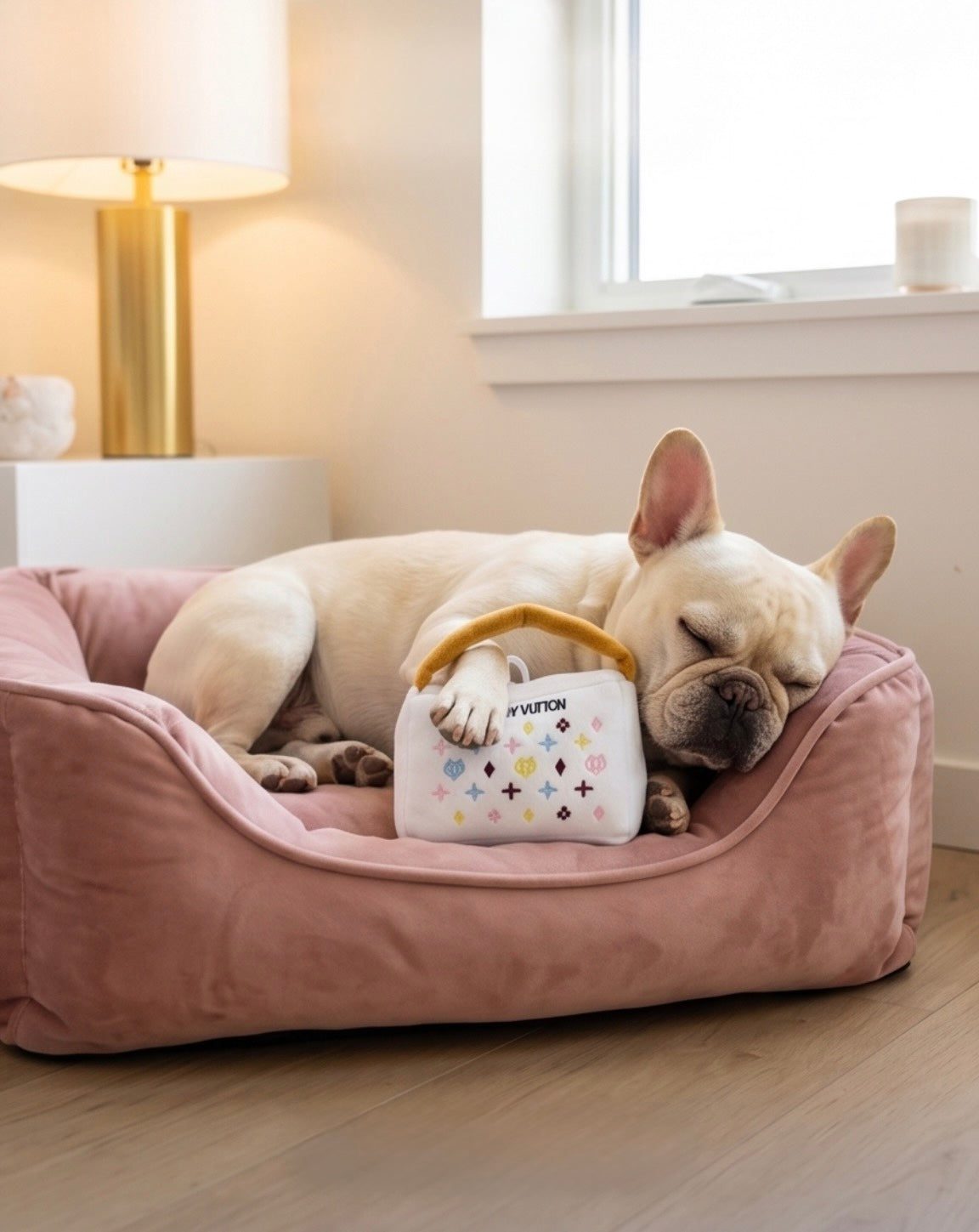 Chewy Vuiton Chic: Parody Designer Plush Dog Toys for Stylish Pups