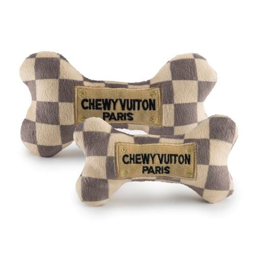 Tan Checker Chewy Vuiton Bone Toy