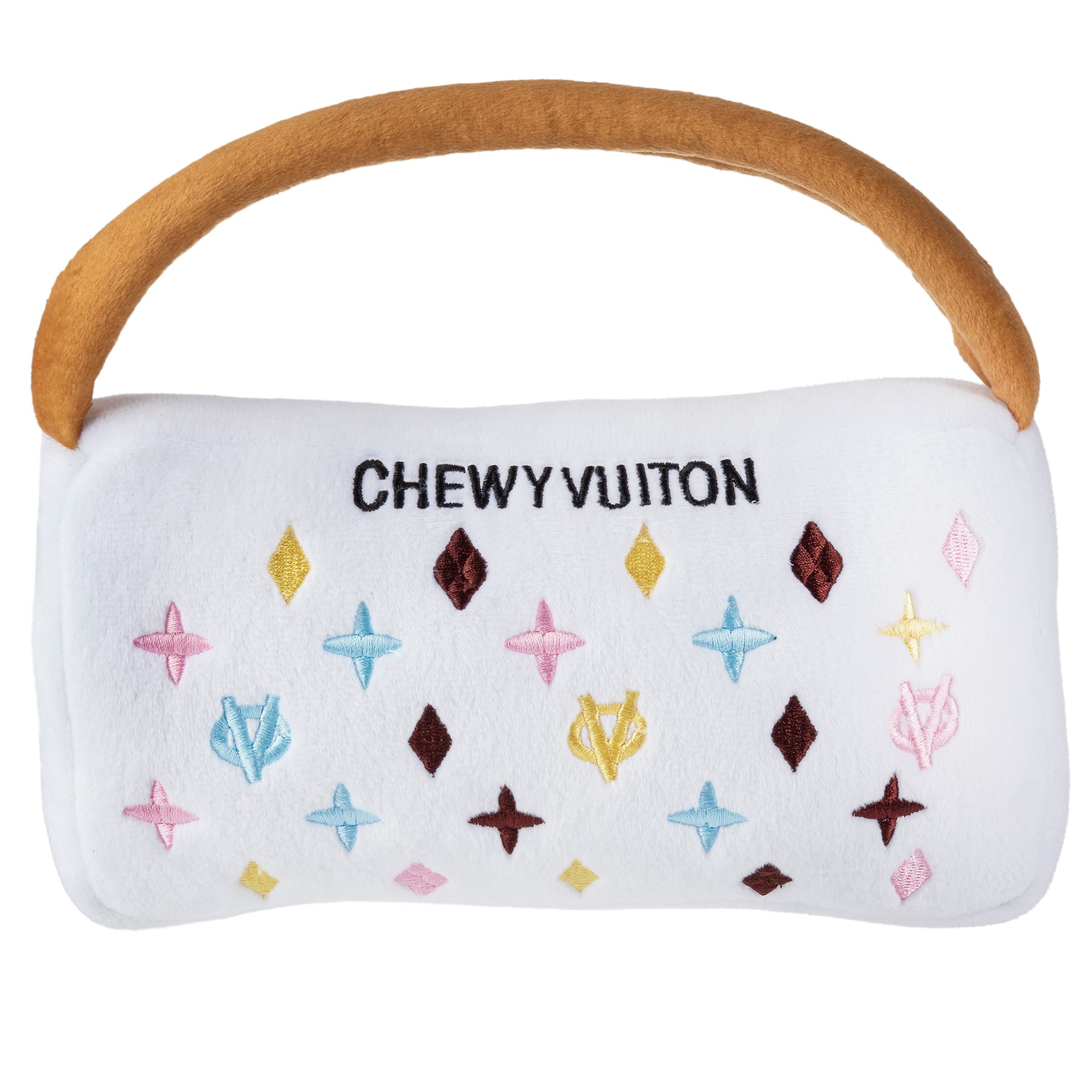 Chewy Vuiton Chic: Parody Designer Plush Dog Toys for Stylish Pups