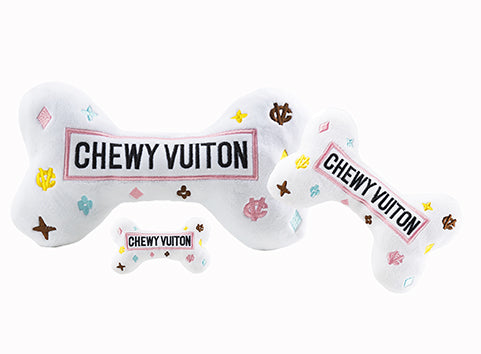 White Chewy Vuiton Bone Dog Toy - Glamour Mutt