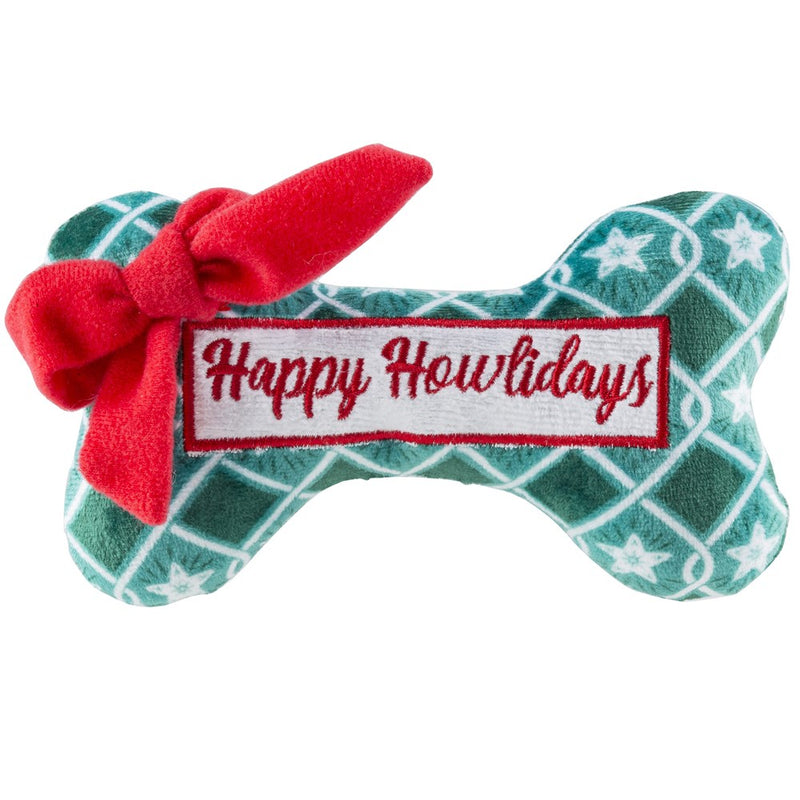 Green Stars Bone - Happy Howlidays Christmas Holiday Plush Dog Toy