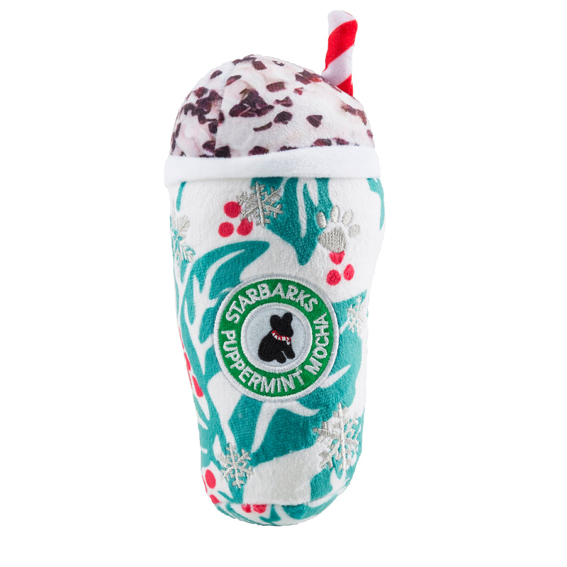 Starbarks Puppermint Mocha - Holly Print Cup Christmas Plush Dog Toy Holiday