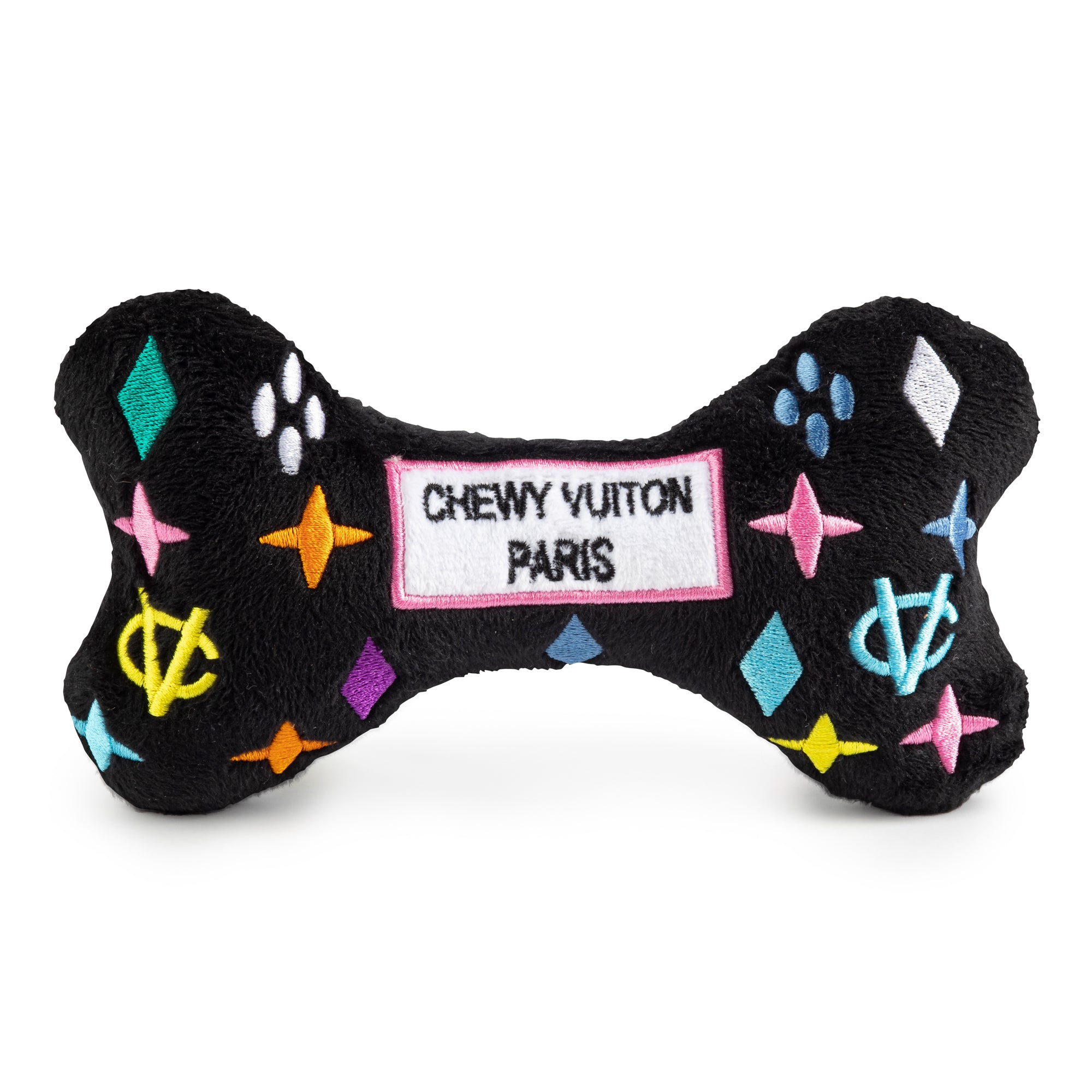 Chewy Vuitton Bone Dog Toy - Black Monogram – A Little Happy