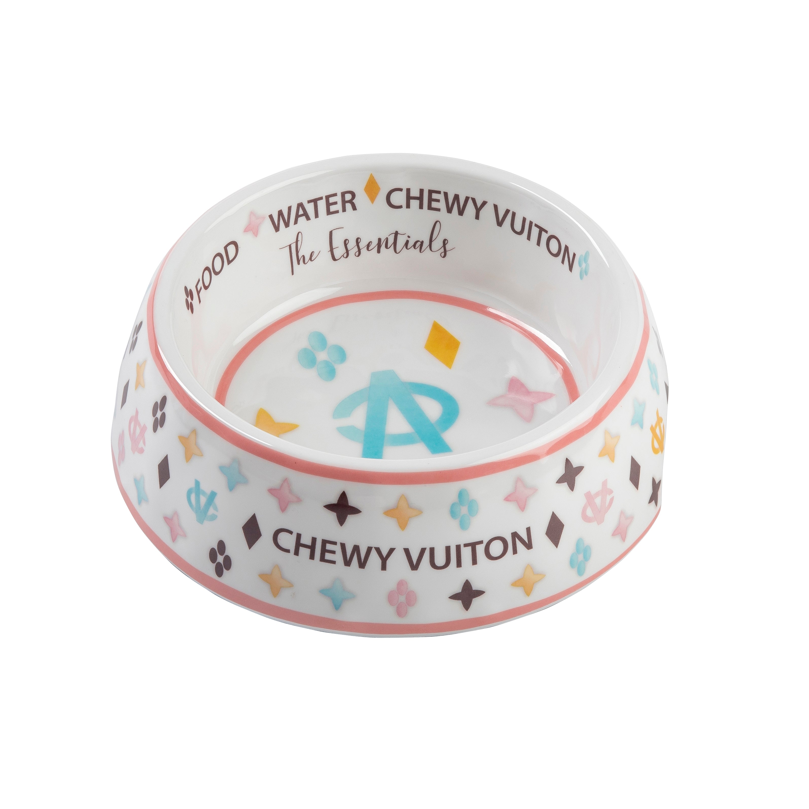 White Chewy Vuiton Bowl - Medium (CASE OF 2) by Haute Diggity Dog