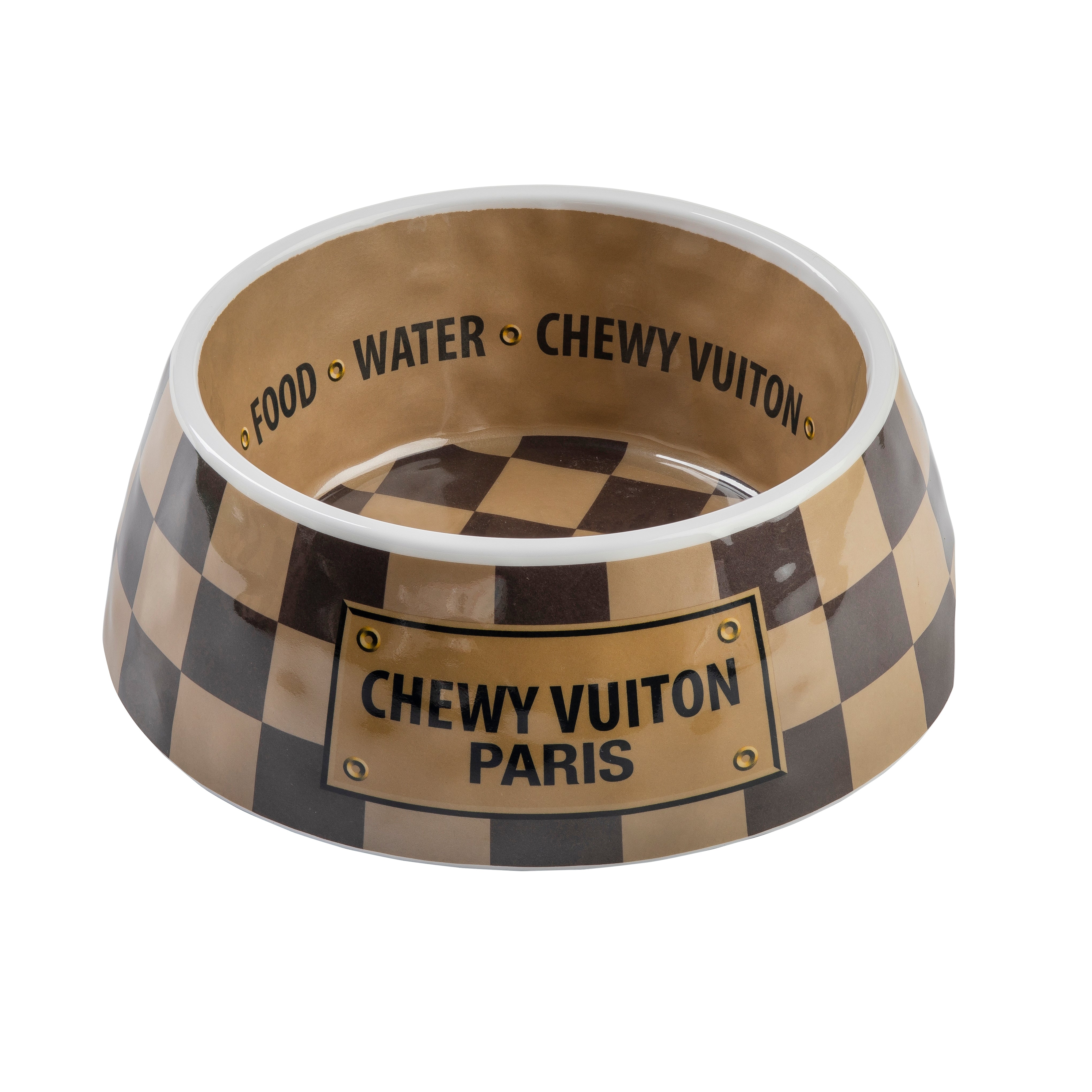 Designer-Inspired Fluff: Parody Chewy Vuiton Plush Dog Bowls