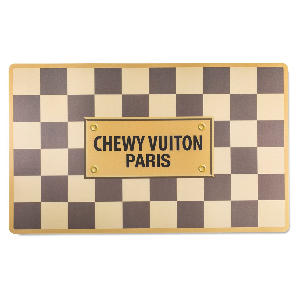 White Chewy Vuiton Bowls & Mat Set - The New York Dog Shop